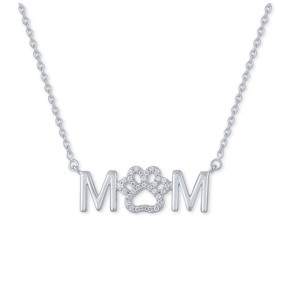 Diamond “Paw” Mom 18” Pendant Necklace in Sterling Silver